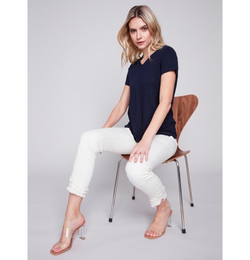 Frayed Hem Denim Pants - Natural Frayed Hem Denim Pants - Natural