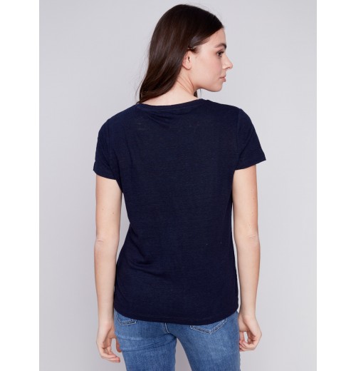 V-Neck Linen T-Shirt - Navy V-Neck Linen T-Shirt - Navy