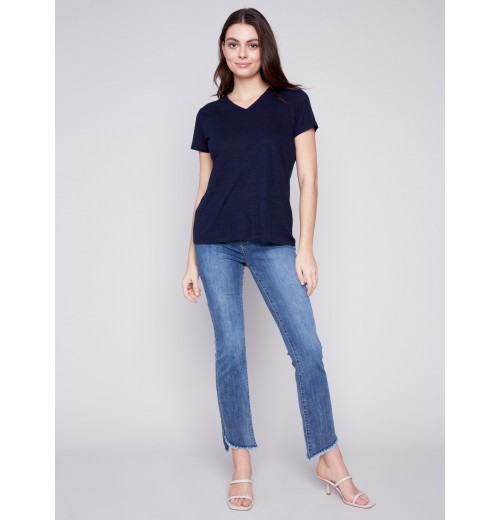 V-Neck Linen T-Shirt - Navy V-Neck Linen T-Shirt - Navy