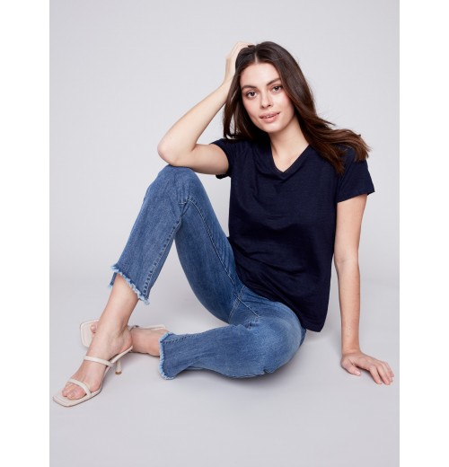 V-Neck Linen T-Shirt - Navy V-Neck Linen T-Shirt - Navy
