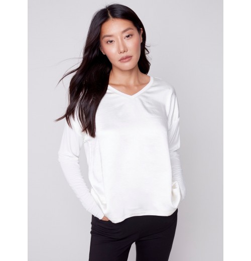 Satin and Jersey Knit Top - Ecru Satin and Jersey Knit Top - Ecru