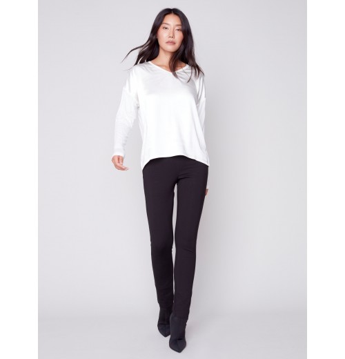 Satin and Jersey Knit Top - Ecru Satin and Jersey Knit Top - Ecru