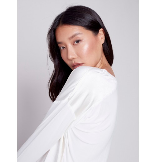 Satin and Jersey Knit Top - Ecru Satin and Jersey Knit Top - Ecru