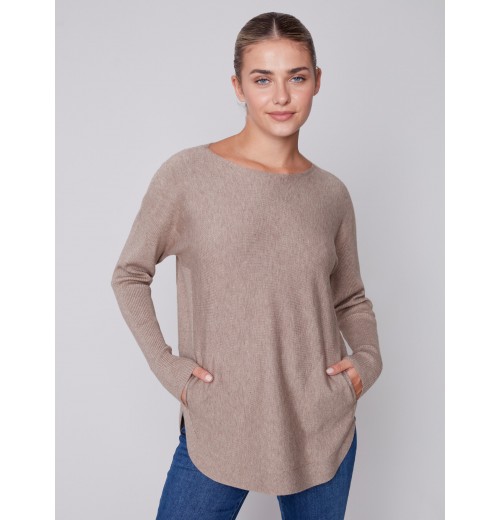 Knit Sweater with Back Lace-up Detail - Truffle Knit Sweater with Back Lace-up Detail - Truffle