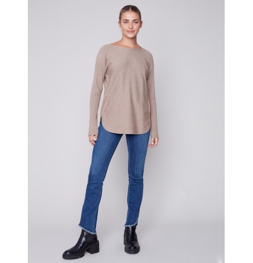 Knit Sweater with Back Lace-up Detail - Truffle Knit Sweater with Back Lace-up Detail - Truffle