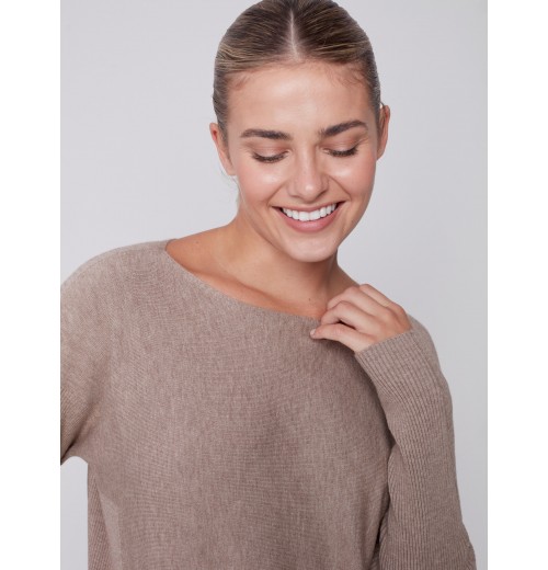 Knit Sweater with Back Lace-up Detail - Truffle Knit Sweater with Back Lace-up Detail - Truffle