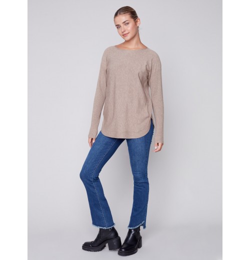 Knit Sweater with Back Lace-up Detail - Truffle Knit Sweater with Back Lace-up Detail - Truffle