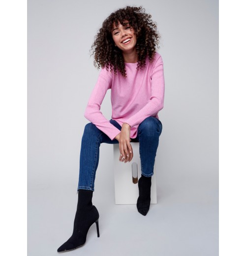 Knit Sweater with Back Lace-up Detail - Orchid Knit Sweater with Back Lace-up Detail - Orchid