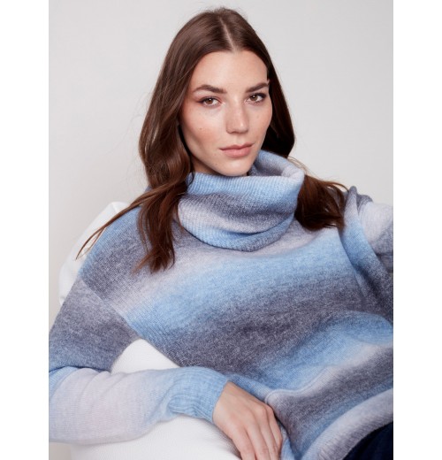 Ombré Sweater with Removable Scarf - Denim Ombré Sweater with Removable Scarf - Denim