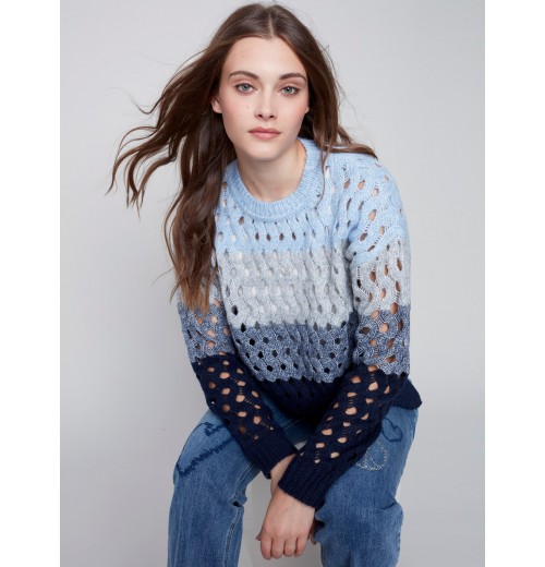 Striped Net Stitch Sweater - Indigo Striped Net Stitch Sweater - Indigo