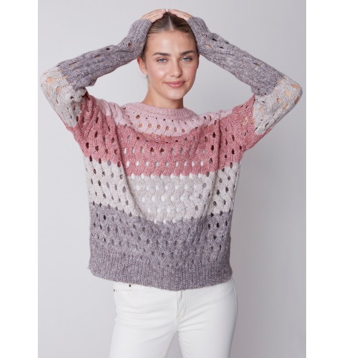 Striped Net Stitch Sweater - Port Striped Net Stitch Sweater - Port
