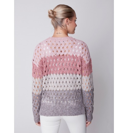 Striped Net Stitch Sweater - Port Striped Net Stitch Sweater - Port