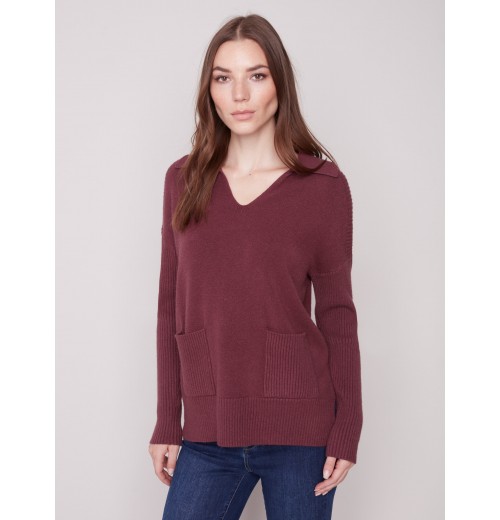 Johnny Collar Sweater - Port Johnny Collar Sweater - Port