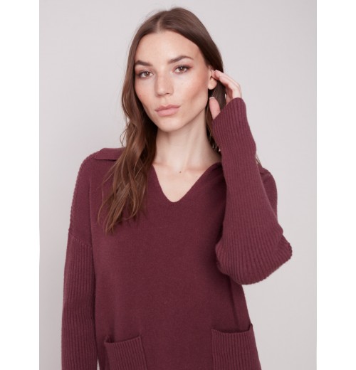 Johnny Collar Sweater - Port Johnny Collar Sweater - Port