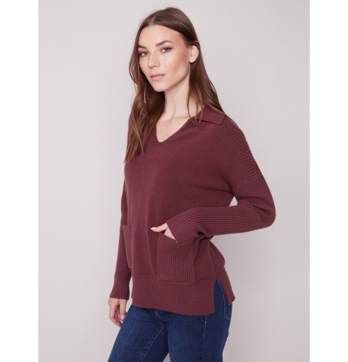 Johnny Collar Sweater - Port Johnny Collar Sweater - Port