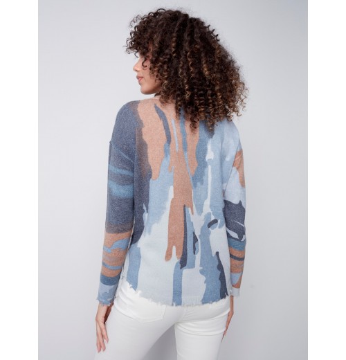 Reversible Printed Sweater with Frayed Edge - Truffle Reversible Printed Sweater with Frayed Edge - Truffle