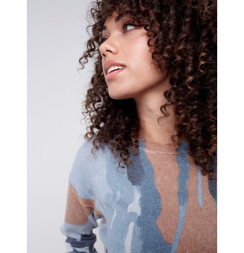 Reversible Printed Sweater with Frayed Edge - Truffle Reversible Printed Sweater with Frayed Edge - Truffle