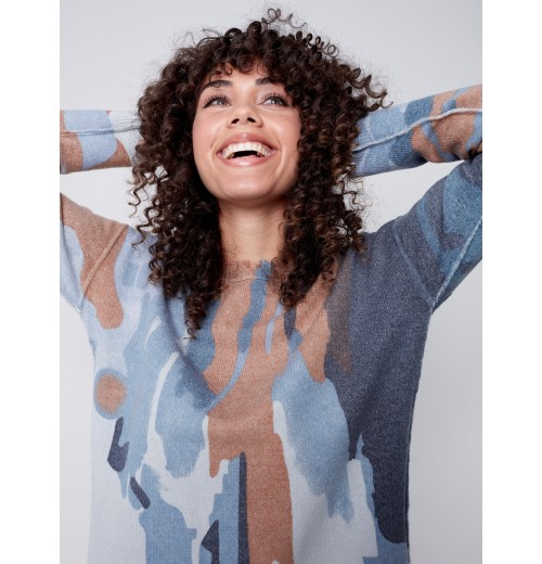 Reversible Printed Sweater with Frayed Edge - Truffle Reversible Printed Sweater with Frayed Edge - Truffle