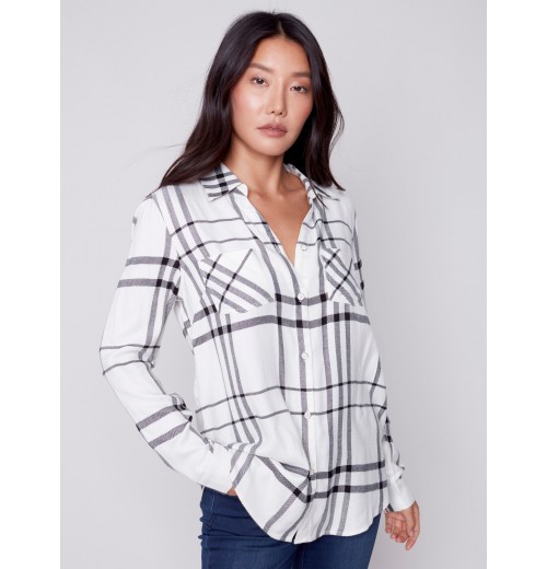 Soft Plaid Button-Down Shirt - Ecru Soft Plaid Button-Down Shirt - Ecru