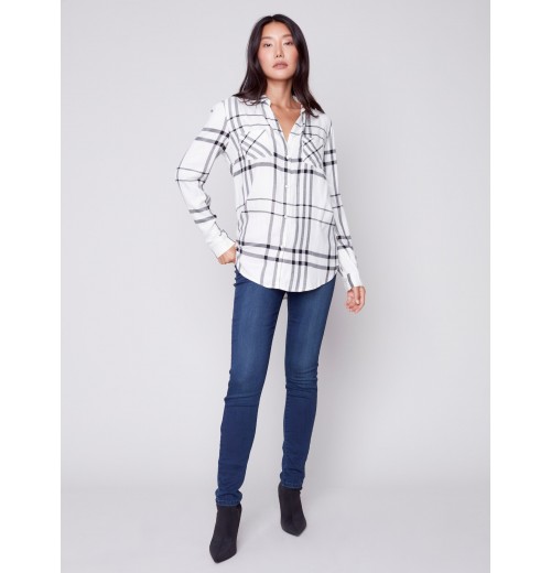Soft Plaid Button-Down Shirt - Ecru Soft Plaid Button-Down Shirt - Ecru