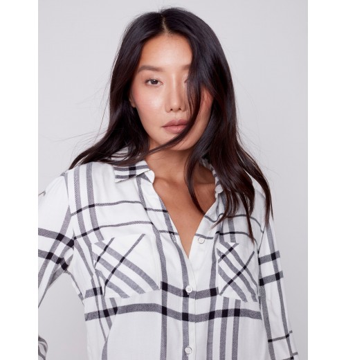 Soft Plaid Button-Down Shirt - Ecru Soft Plaid Button-Down Shirt - Ecru
