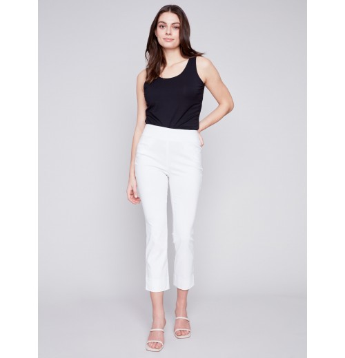 Capri Pants with Hem Slit - White Capri Pants with Hem Slit - White