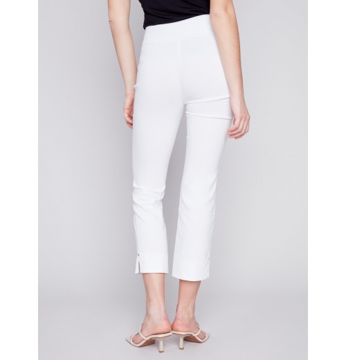 Capri Pants with Hem Slit - White Capri Pants with Hem Slit - White