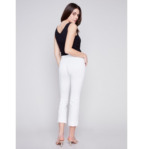 Capri Pants with Hem Slit - White Capri Pants with Hem Slit - White