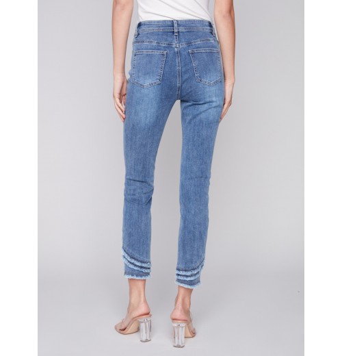 Frayed Hem Denim Pants - Medium Blue Frayed Hem Denim Pants - Medium Blue