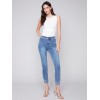 Frayed Hem Denim Pants - Medium Blue Frayed Hem Denim Pants - Medium Blue