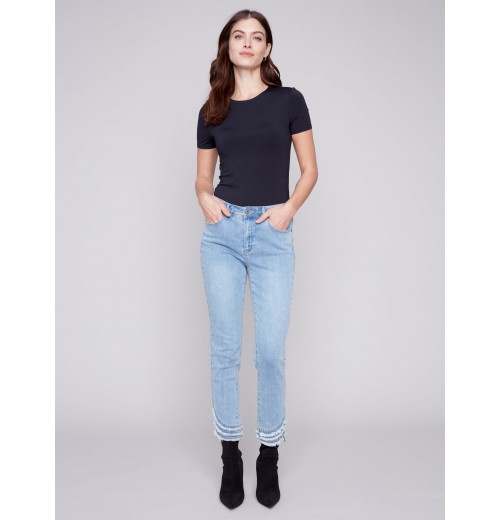 Frayed Hem Denim Pants - Light Blue Frayed Hem Denim Pants - Light Blue