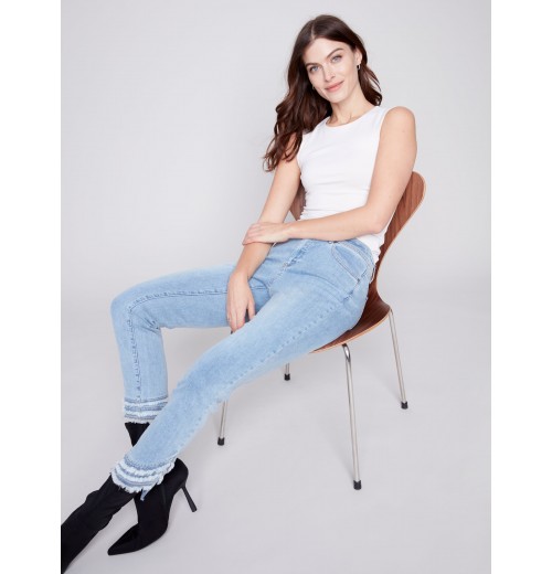 Frayed Hem Denim Pants - Light Blue Frayed Hem Denim Pants - Light Blue