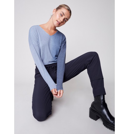 Ombré V-Neck Knit Top - Indigo Ombré V-Neck Knit Top - Indigo