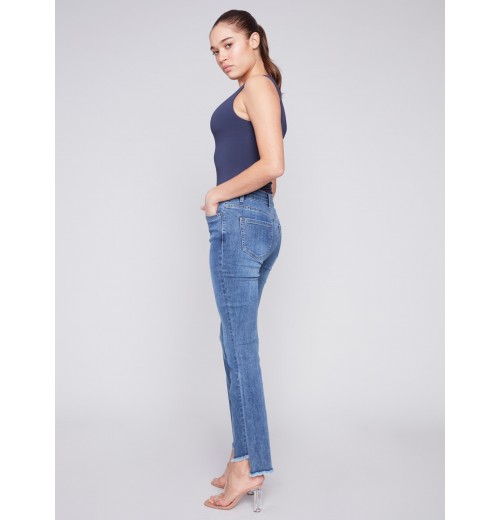 Bootcut Jeans with Asymmetrical Hem - Medium Blue Bootcut Jeans with Asymmetrical Hem - Medium Blue