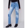 Straight Leg Jeans with Trompe L'Oeil Patch Detail - Medium Blue Straight Leg Jeans with Trompe L'Oeil Patch Detail - Medium Blue