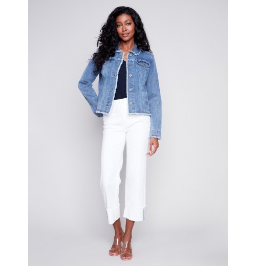Straight Leg Jeans with Folded Cuff - White Straight Leg Jeans with Folded Cuff - White