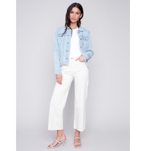 Jean Jacket with Frayed Edges - Bleach Blue Jean Jacket with Frayed Edges - Bleach Blue