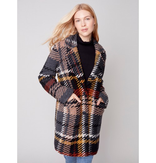 Straight Cut Bouclé Knit Coat - Gold Straight Cut Bouclé Knit Coat - Gold