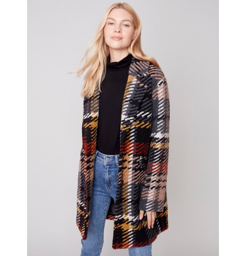Straight Cut Bouclé Knit Coat - Gold Straight Cut Bouclé Knit Coat - Gold