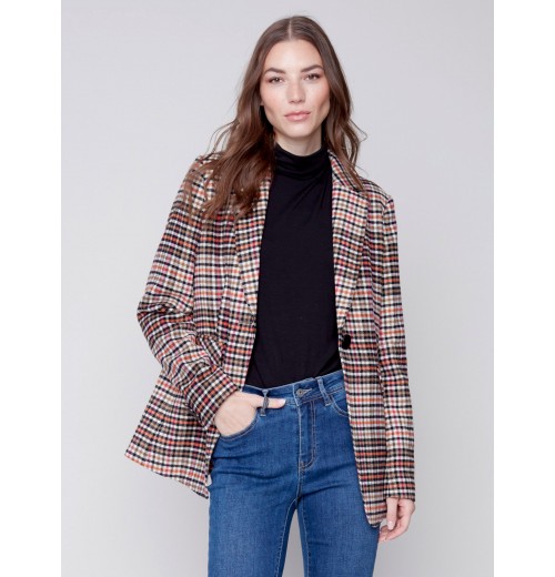 Tailored Plaid Blazer - Truffle Tailored Plaid Blazer - Truffle