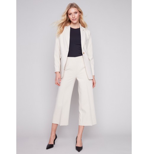 Cropped Wide Leg Pants - Beige Cropped Wide Leg Pants - Beige