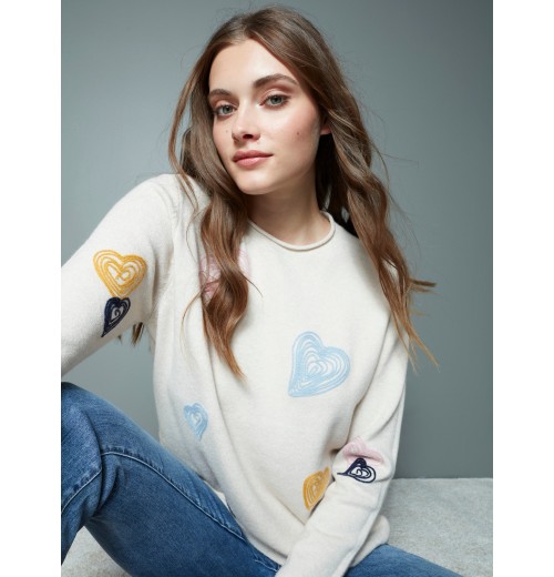 Embroidered Hearts Sweater - Ecru Embroidered Hearts Sweater - Ecru