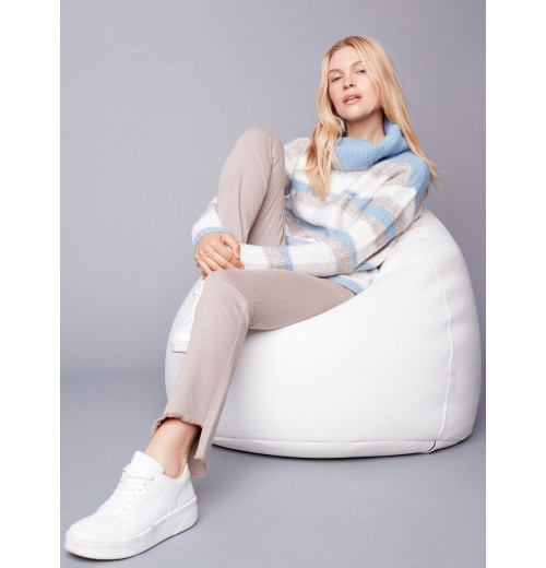 Bootcut Twill Pants with Asymmetrical Fringed Hem - Almond Bootcut Twill Pants with Asymmetrical Fringed Hem - Almond