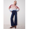 Flare Pull-on Jeans with Decorative Buttons - Blue Black Flare Pull-on Jeans with Decorative Buttons - Blue Black