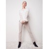 Bootcut Twill Pants with Asymmetrical Fringed Hem - Almond Bootcut Twill Pants with Asymmetrical Fringed Hem - Almond