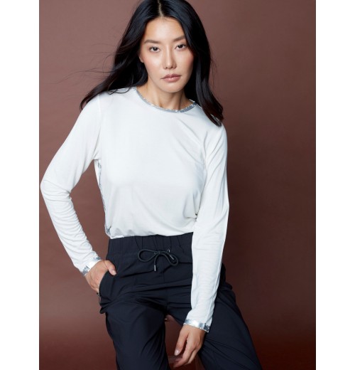 Long-Sleeved Top with Foil Print Detail - Cream Long-Sleeved Top with Foil Print Detail - Cream