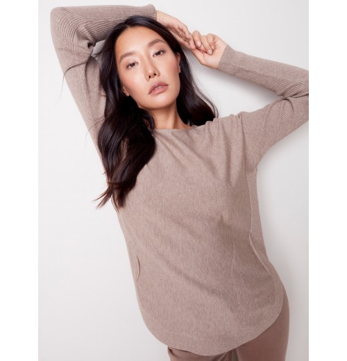 Knit Sweater with Back Lace-up Detail - Truffle Knit Sweater with Back Lace-up Detail - Truffle