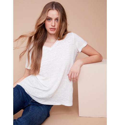 V-Neck Linen T-Shirt - Natural V-Neck Linen T-Shirt - Natural
