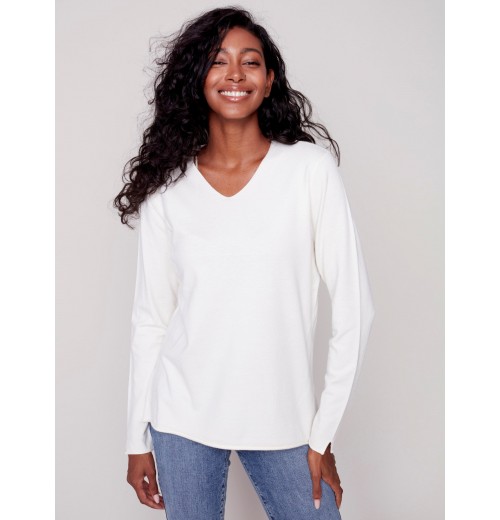 Basic V-Neck Sweater - Ecru Basic V-Neck Sweater - Ecru