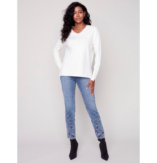 Basic V-Neck Sweater - Ecru Basic V-Neck Sweater - Ecru